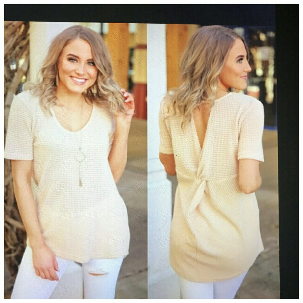 Beige Waffle Twist Back Tunic